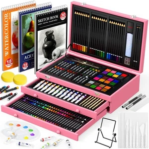 200 Pezzi Deluxe Art Set, Forniture Artistiche con 3 Tamponi da Disegno, Vernici Acriliche, C... - Foto 1 di 7