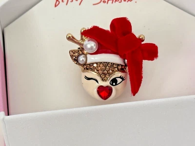 BETSEY JOHNSON Winking Reindeer Stretch Adjustable Ring Santa Baby Gift Boxed - Image 1 of 4