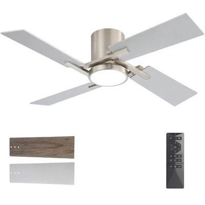 48" Flush Mount Ceiling Fan with Light - 4 Plywood Blades, 6-Speed Reversible... - Image 1 of 4