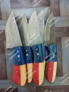 Posten 10 Stck. 8 Zoll handgefertigtes Damaststahl Skinner Messer Texas Griff Knochen & Holz - Bild 1 von 4