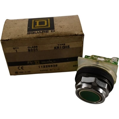 NEW Square D 9001KR1GH5 30mm Green Flush Push Button 600VAC 10A - Image 1 of 4