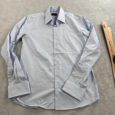 Camisa de vestir de tela adecuada para hombre grande 16 calce ajustado puño francés azul a cuadros LS Preppy Foto 1 de 4