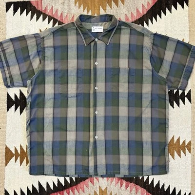 Camisa de campamento vintage de algodón a cuadros Ely & Walker años 50 y 60 talla XL - verde/azul Foto 1 de 4