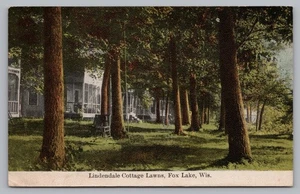 Postkarte Lindendale Cottage Lawns Fox Lake Wisconsin verschickt 1909 - Bild 1 von 2