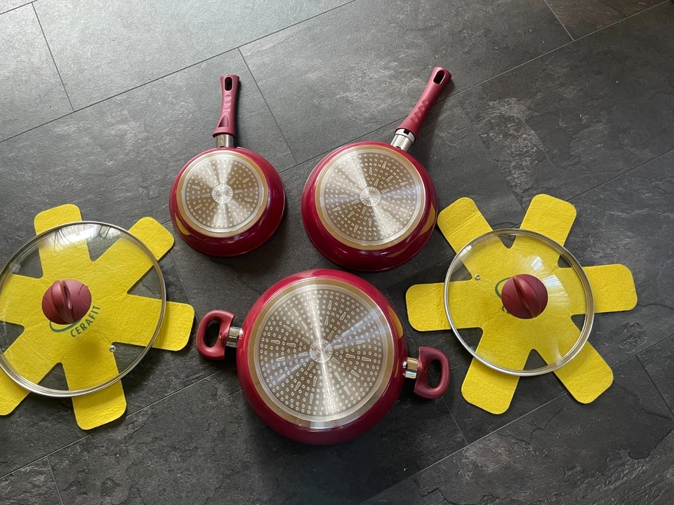 Genius Cerafit Fusion Pfannen Set rot  7 Teile Keramik-Beschichtung + Zugabe - Bild 1 von 4