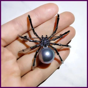 Übertriebene schwarz weiße Spinne kreative Brosche Herren Damen Party Kleidung Schal - Bild 1 von 21
