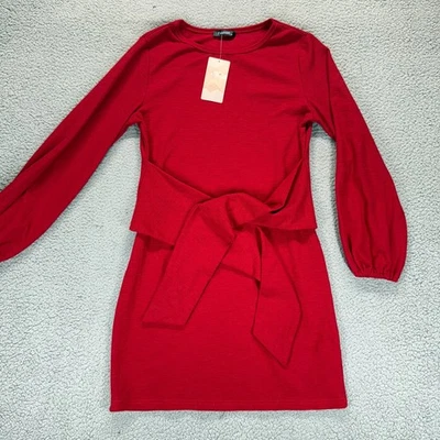 Fashion Womens Long Sleeve Knit Belted Mini Dress Red Size M NWT - Image 1 of 4