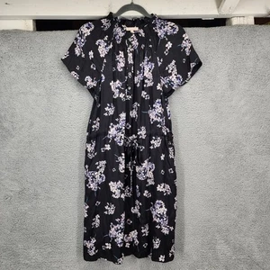 Abito midi Rebecca Taylor nero floreale seta viscosa taglia 4 manica corta cravatta vita - Foto 1 di 15
