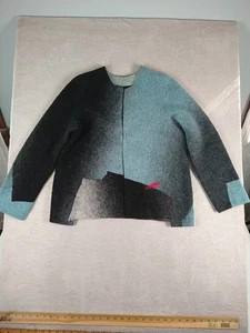 Mina Norton Felted Wool Cardigan Jacket One Button Art To Wear Artsy Blue Gray - Picture 1 of 12