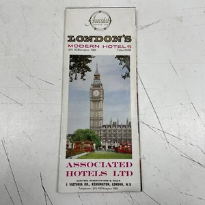 Folleto DE COLECCIÓN RETRO ORIGINAL Años 60 Londres Inglaterra Hoteles Modernos Mapa Guía - Imagen 1 de 5