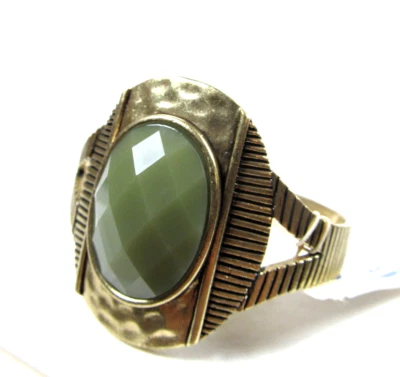 Lucky Brand Gold Tone Large Mint Green Stone Hammered Wide Cuff Bracelet NWT - Image 1 of 4