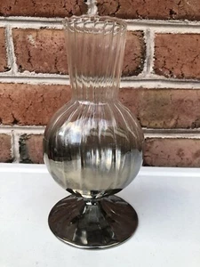 Smoke Gray  Mirrored Vase  Footed Ribbed Glass Vase Vintage Prefect ! - Picture 1 of 11