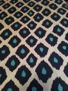 Pottery Barn Ikat Full/Queen Duvet Cover Navy Blue Aqua White Geometric Buttons - Picture 1 of 14