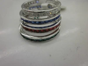 Sterling Silber vorsteckbar 4 Eternity Ehering weiß cz rot, grün, blau  - Bild 1 von 6