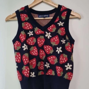 Princess Highway Navy Strawberry Knit Vest USED - Picture 1 of 2