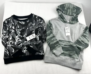 Lot Of 2 Boys 4T Sweatshirt & Hoodie Camp Tie Dye Black White Green Gray NWT - Picture 1 of 17