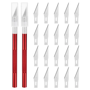 2pcs Exacto Art Craft Hobby Utility Knife with 20pcs Extra #11 Blades Red - Picture 1 of 6