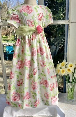 Heavenly! Girls Sz6 Special Occasion Dress Pink Roses Organza Bow - Image 1 of 4