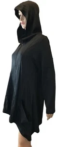 Christine Alexander Large Black Cotton Hooded Long Smock Jacket Dance Gym Swim Y - Picture 1 of 7