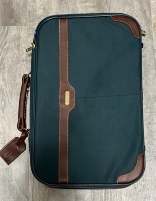 复古设计师捷豹行李箱蓝色尼龙和棕色皮革公文包 — 第 1/4 张图片