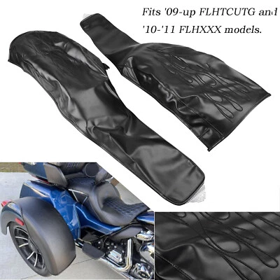 Black PU Leather Flame Rear Trike Fender Bra For Harley Tri Glide Ultra Classic Foto 1 de 4