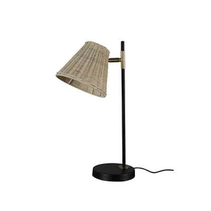 Yvette Bedside Coffee Side Table Lamp Light Black Base Rattan Cone Shade - Picture 1 of 7
