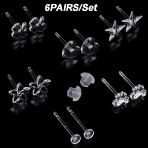 Clear Earrings Hypoallergenic Invisible Plastic Stud Earrings for Sensitive Ears - Picture 1 of 21