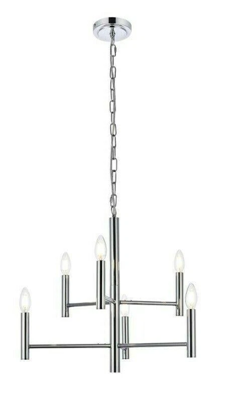 Living District LD7060D22C Carmella 6 Light 22 Inch Chrome Pendant Ceiling Light