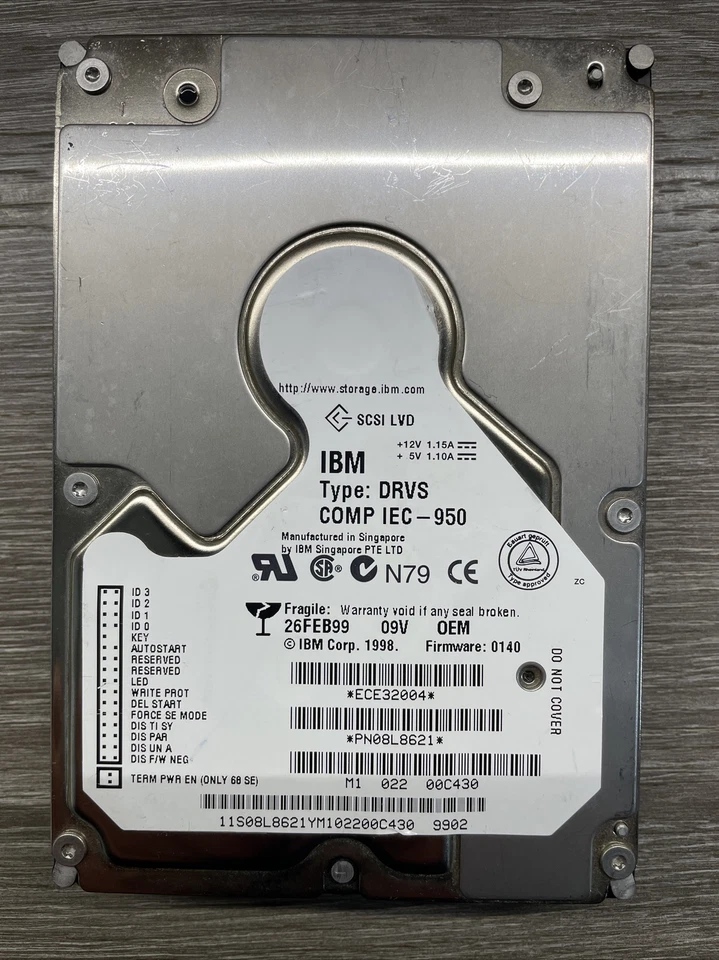 IBM TYPE DRVS IEC-950 9.1GB SCSI 68-PIN POL HDD FESTPLATTE P/N 08L8621 HARD DISK - Image 1 of 3