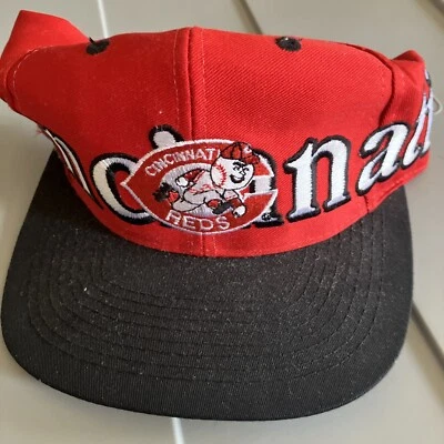 Vintage 90s Cincinnati Reds Big Spellout Logo 7 Snapback Baseball Hat Cap Rare! - Image 1 of 4