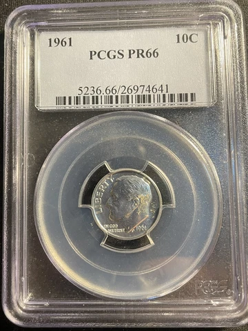 1961 - ROOSEVELT PROOF DIME - PCGS PR66 - Some Discoloration on Coin - (B2) Cover