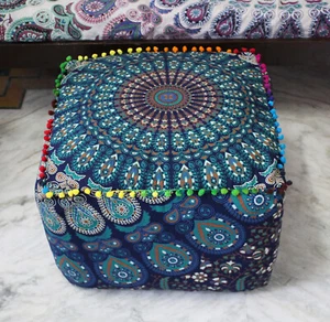 18" Square Mandala Ottoman Pouf Seat Cover Footstool Indian Handmade Home*Décor - Picture 1 of 3