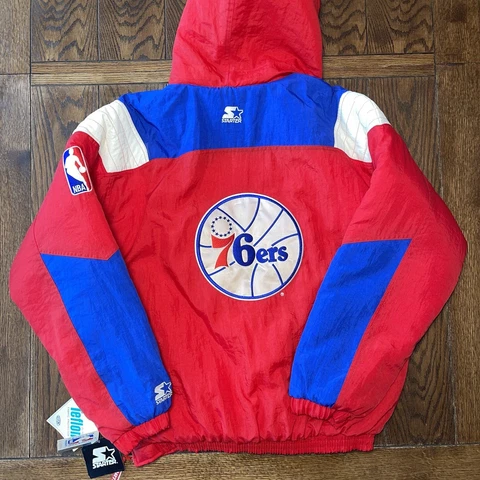 Vintage 90s NBA Philadelphia 76ers Starter Pullover 1/2 Zip Jacket Large New NWT Cover