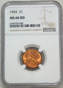 1954 P Lincoln Cent NGC MS66RD Rich Red, Strong Luster, PQ Just Graded #J623Z - Bild 1 von 4