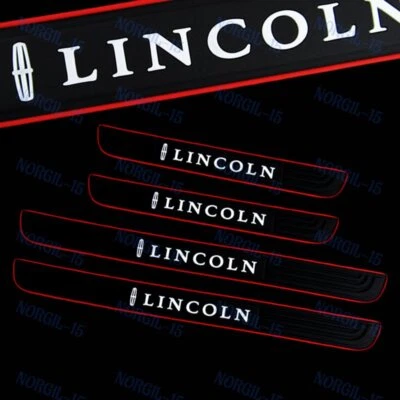 Protector de peldaños de panel de cubierta de umbral de puerta de auto negro 4 piezas para Lincoln Foto 1 de 4
