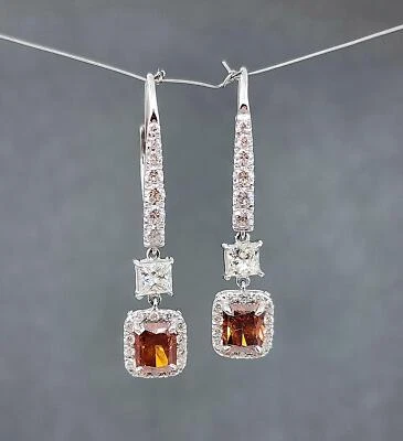 3.23 ct GIA Certified Natural Fancy Orange Diamond Earrings 18k White Gold - Image 1 of 4