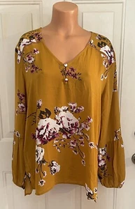 MAURICES, Gr. XL, Buttercotch & Blumendruck Bluse mit Laterne Langarm. NEU - Bild 1 von 11