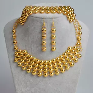 24kt Gold Plated Indian Arab African Jewelry Set beads Necklace Earring Bracelet - Picture 1 of 3
