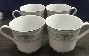 Set Of 4- Vintage Wade Diane Fine Porcelain China Tea Cup Japan White Blue - Picture 1 of 4