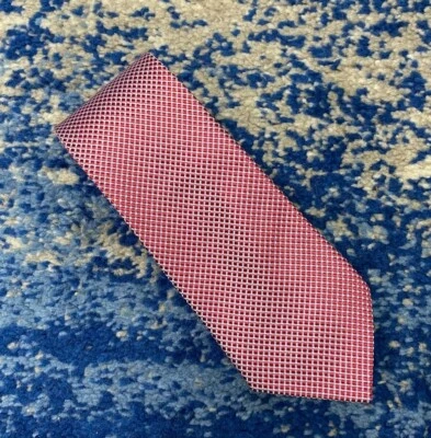 Corbata de seda Egara roja plateada blanca azul sesgada geométrica hecha a mano  Foto 1 de 4