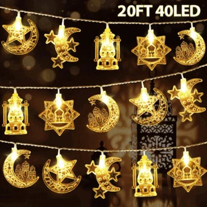 Moon Star String 40 Led 20FT Warm Lights Fairy Ramadan, Xmas, Wedding Decoration - Picture 1 of 19