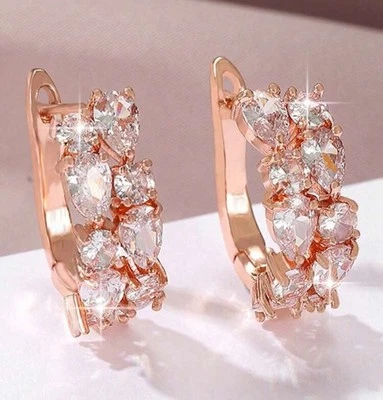 NEW❣️BEAUTIFUL ROSE GOLD-PLATED CLEAR CRYSTAL HUGGIE  MINIMALIST EARRINGS - image 1 of 4