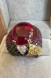 Sterling roter Cabochon Pave Cocktail Ring 7,5 925 schwarz gelb grün rosa Silber - Bild 1 von 24