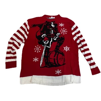 Suéter de Navidad Captain Morgan Talla Rojo Rayas Ron Pirata Copo de Nieve Talla Lg NUEVO Foto 1 de 3