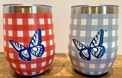 Copas de vino con tapas. Juego de dos vasos de acero inoxidable sin tallo de 12 oz. Mariposa  Foto 1 de 3