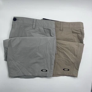 Lot of 2 Oakley Shorts 38 Chino Flat Front Beige Gray Zip Fly Regular Fit J8 - Picture 1 of 18