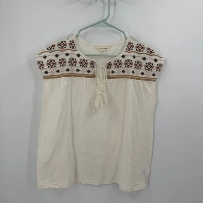 Lucky Brand Womens Embroidered Tassel Neck Sleeveless Top Cream Size Small NWT - Image 1 of 4