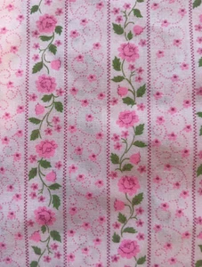 VTG Cotton Fabric Pink Cabbage Roses Floral Stripes 44 x 43 Sewing Quilting - Picture 1 of 15