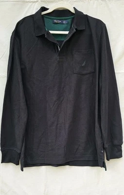 Nautica Polo Shirt Men's Large Black Green Long Sleeve Collared NEW - Image 1 of 4