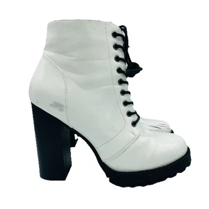 Forever 21 Shoes Womens Size 9 White Boots Booties Chunky Block Heels Zip Y2K - Picture 1 of 14